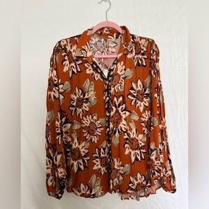 NWT free people orange  button up top. Size small.